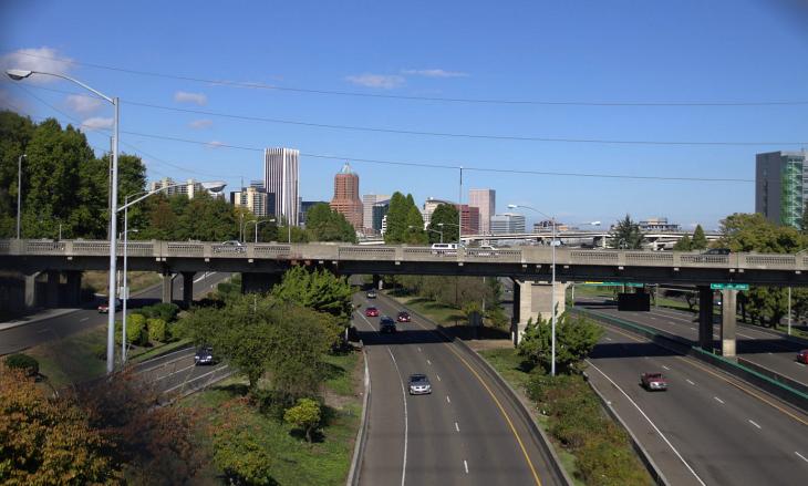 Interstate 5 as seen from Gibbs Street Pedestrian Bridge