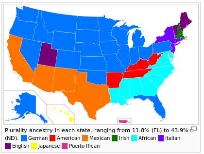 Most common ancestries in the United States (CC licensed by Wikimedia User Applysense)