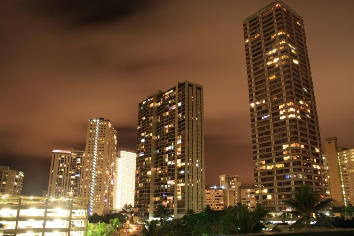 Waikiki Hotels at night